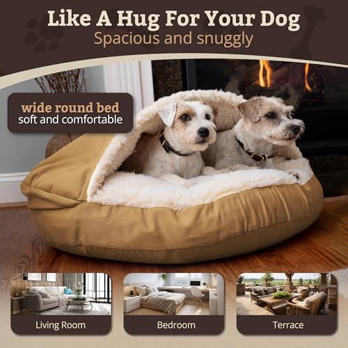 Cozy Cave Dog Bed (35.0"L x 35.0"W x 8.0"Th / Camel)