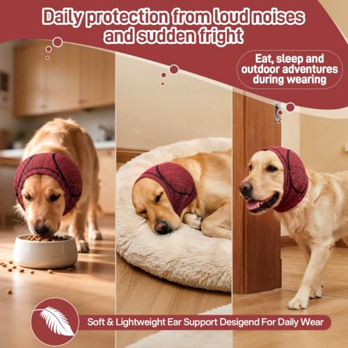Dog Ear Muffs Noise Protection Calming No Shake Head Wrap Hematoma (Rosered / Small)