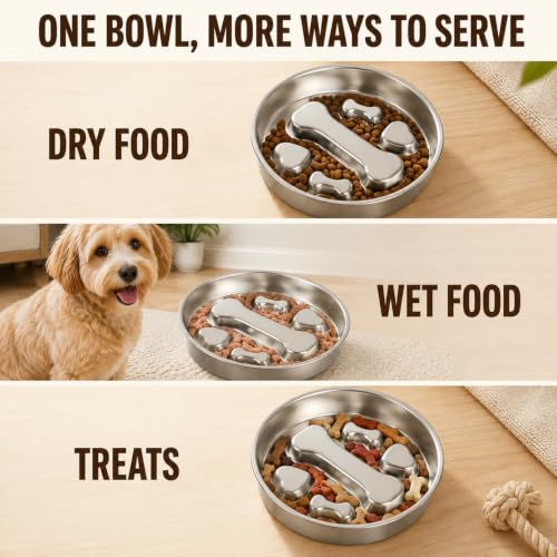 304 Stainless Steel Slow Feeder Dog Bowl