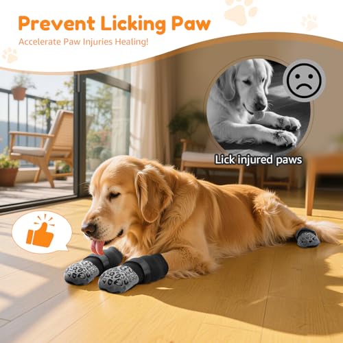 Non Slip Dog Socks with Grippers Prevent from Licking Paws for Senior Dogs (Grey / XS)