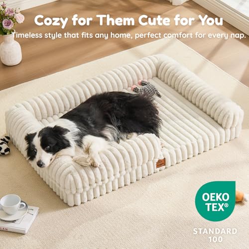 Faux Fur Orthopedic Dog Bolster Bed (Rectangular Cream / XL(41*30*7))