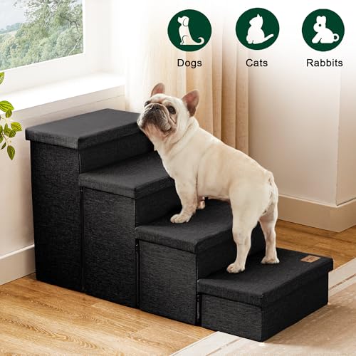 Dog Stairs for High Bed (Black / 37.4" X 17" X 21.3" H)