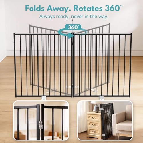 Freestanding Dog Gate with Door for Indoor & Outdoor (Black / 【3 Panels with Door】78"W×30"H)