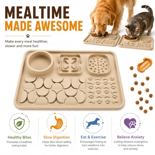 Silicone Dog Slow Feeder Lick Mat with Suction Cups (sand beige)