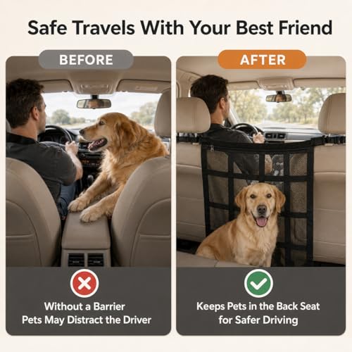 Dog Car Net Barrier with Zipper Pocket (Regular Buckle 35.4 x 23.6 in)