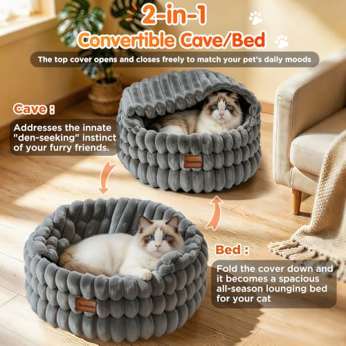 Cat Cave Bed for Indoor Cats Covered 2 in 1 Pet Burrow Beds (Gray)