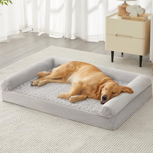Orthopedic Washable Large Dog Bed for Senior Dog Comfy Sleep (28"l x 23"w x 6.5"th / Light Grey)