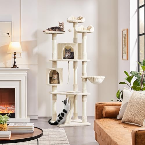 79in Multi Level Cat Tree for Multiple Cats with 9 sisal Posts (Beige)