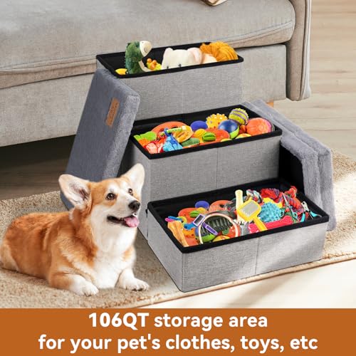 Dog Stairs with Storage (Grey Furry Lids No Condo / 3)