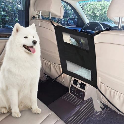 Universal Dog Car Net Barrier Divider with Storage Net Pocket (Black)