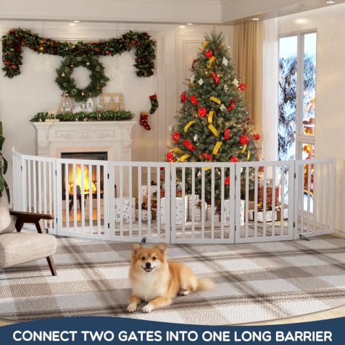 Freestanding Dog Gate Indoor (White / 75”Wx24”H, 4 Panles)