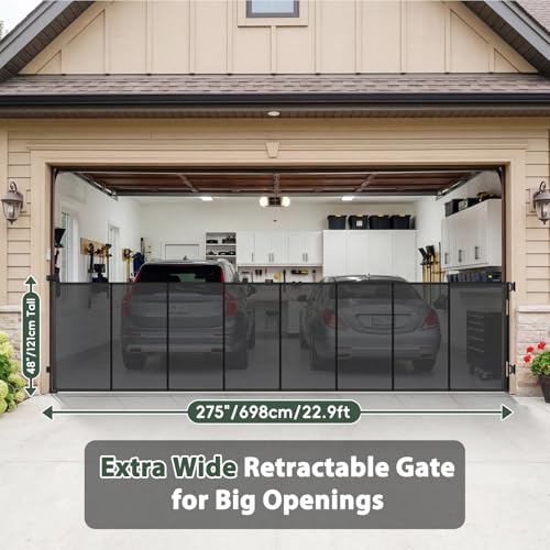 275" Retractable Baby Gates Extra Wide Driveway Gate Garage Fence (Black / (48" Tall x 275" Wide))