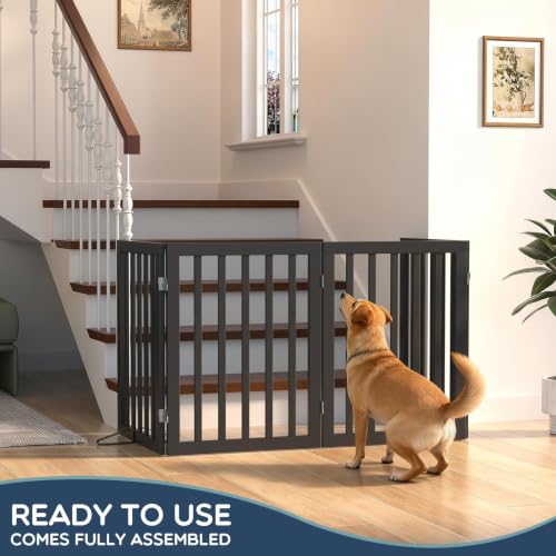Freestanding Dog Gate Indoor (Black / 75”Wx24”H, 4 Panles)