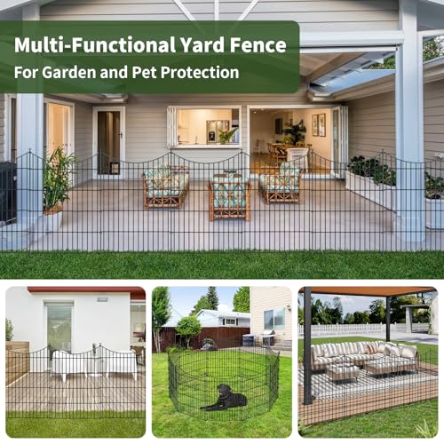 10 Panel No Dig Metal Garden Fence 32"H x 23.6'L Dog Fence Outdoor for Yard (10pc 23.6 ft(L) X 32 in(H)-Concave)