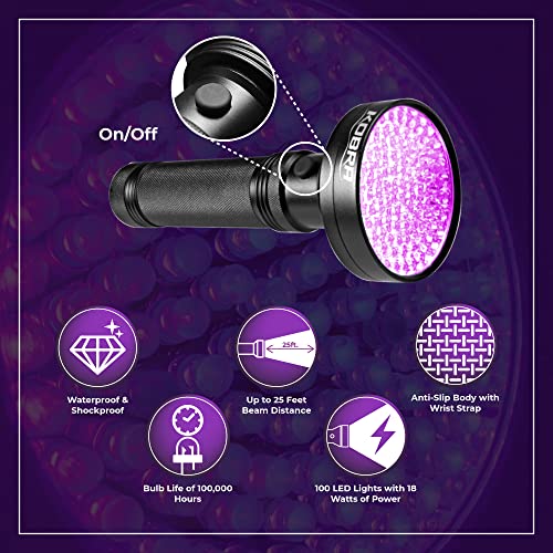 Kobra UV Black Light Flashlight 395nm (Black / 100 LED)