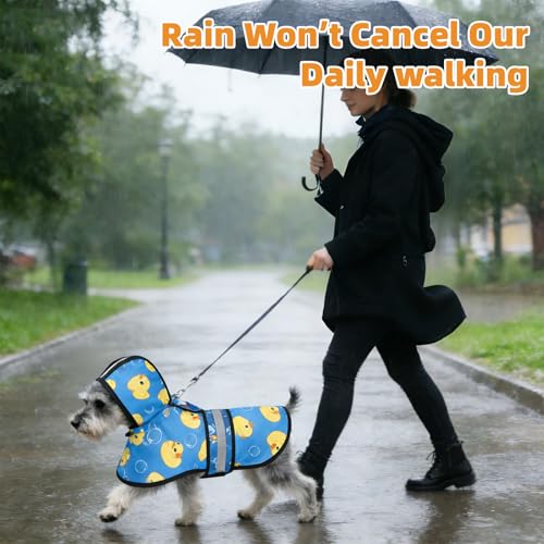 Dog Raincoat Hooded Slicker Poncho with Leash Hole (S:10-15lbs / Yellow Duck)