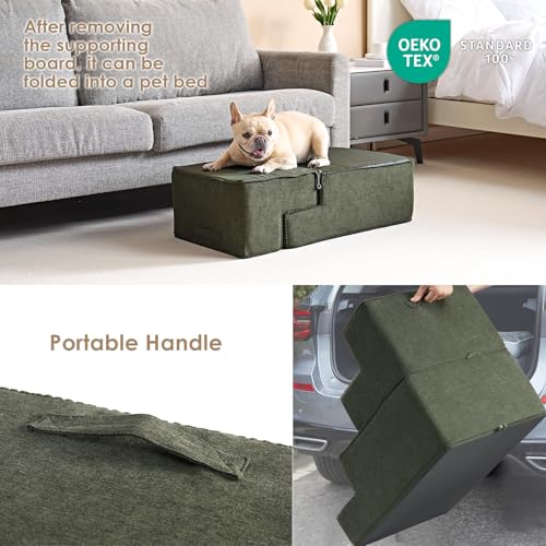 Dog Stairs for Bed 18" H (Military Green / Standard 15" x 24" x 18")