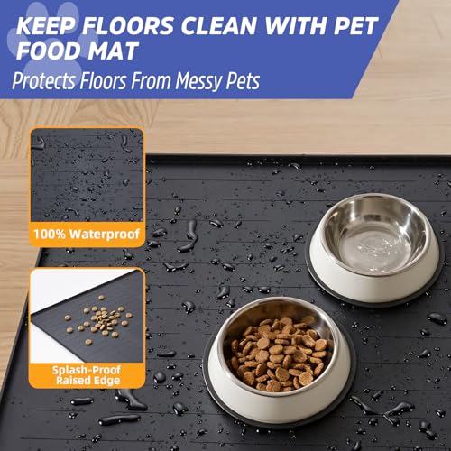 Large Dog Mats for Food and Water (Black / 32"L x 24"W)