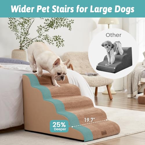 Extra Wide Dog Stair for Small Dog (Light Brown / Extra Wide:19.7"x33"x22.4")