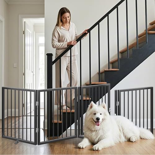 80" x 24" Foldable Freestanding Extra Wide Dog Gate with Door (Black / 【4-Panel with Door】20W*24H)