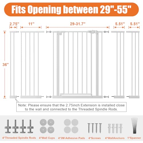 36" Extra Tall Baby Gate for Stairs (White / 29-55"Wide, 36"Tall)