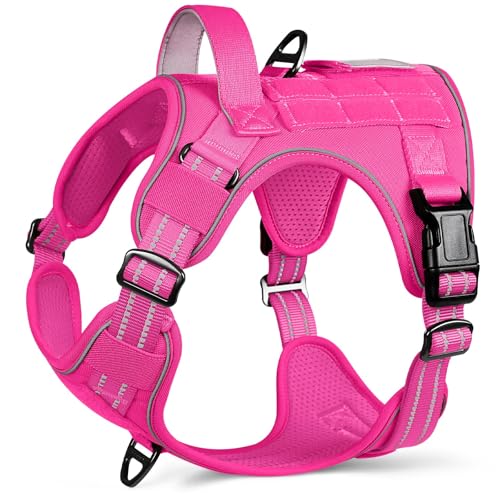 Tactical Dog Harness for Large Dogs (L(Chest:22"-37",Neck:21.1"-30.3",Back:8.3") / Rose Red)