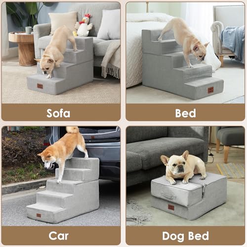 Dog Stairs for Small Dogs 13.5" H (Light Grey / Standard 15" x 18" x 13.5")