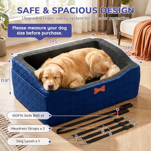 Dog Car Seat for Medium Large Dogs (Navy Blue / Large)