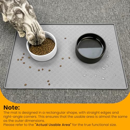 Pet Placemat for Dog and Cat (18"L x 12"W / Grey)