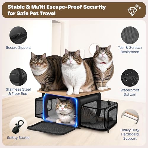 Top and 2 Sides Expandable Cat Carrier 18x13.5x9.5 TSA Airline Approved (Black / 18.0"L x 13.5"W x 9.5"H)