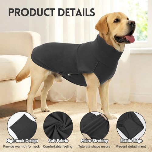 2 Pack Dog Sweater Fleece Vest Dog Sweatshirt Turtleneck Warm Stretchy Pullover Pet Clothes Cold Weather for Medium Large Boy Dogs (X-Large(Chest-29.5") / Stripe Grey)