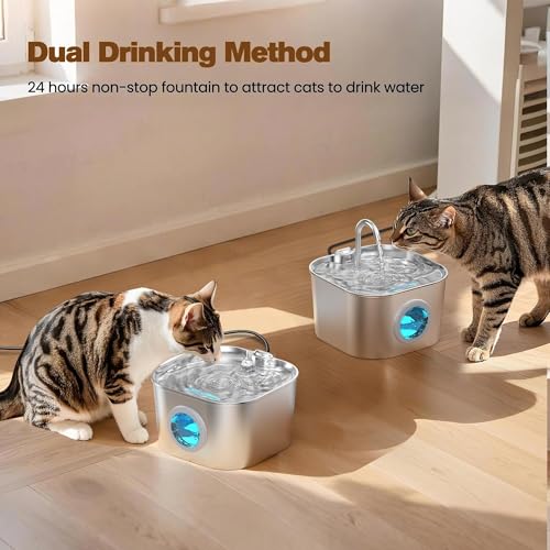 74oz Stainless Steel Cat Water Fountain with 8 Filters + 5 Sponges