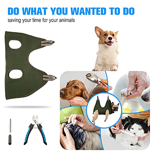 10 in 1 Dog Pet Grooming Hammock Harness with Nail Clippers (XL/Under 80 lb / Khaki Green)