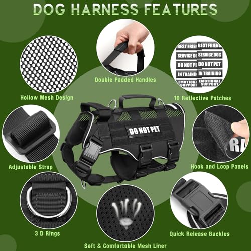 Tactical Molle Vest Mesh Dog Harness with 10 Removale Pet Patches (X-Large / Black)