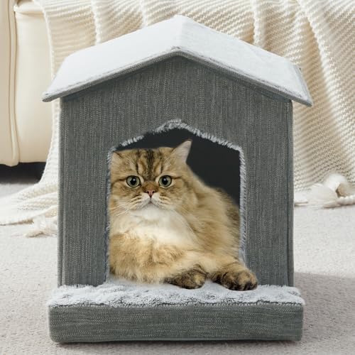 Cat Beds for Indoor Cats (Gray / 13.7"D x 13.4"W x 16"H)