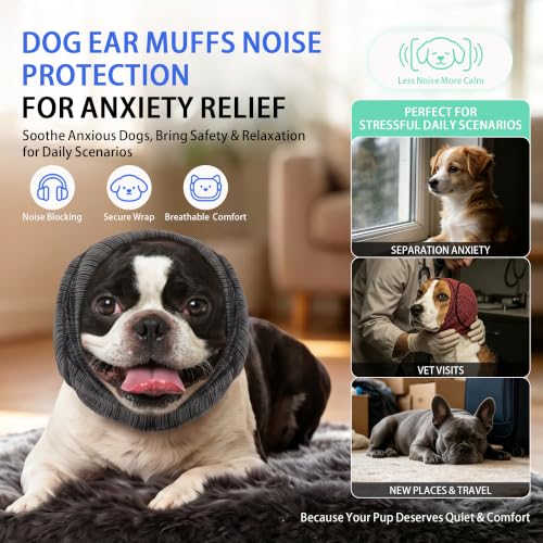 Dog Calming Hoodie Ear Wraps for Noise Protection (Grey / Large (Head: 16.5"–19.7"/42-50cm))