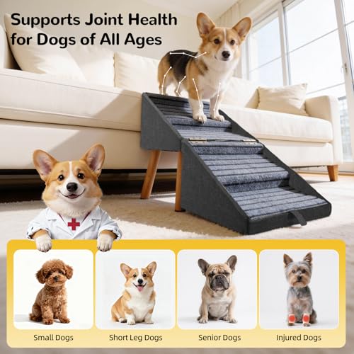 Dog Stairs for Small Dogs 17.13" H Wooden Dog Ramp Ottoman