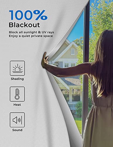 114"x60" Portable Blackout Curtains Blinds for Windows No Drill (White / 60"W x 114"H)