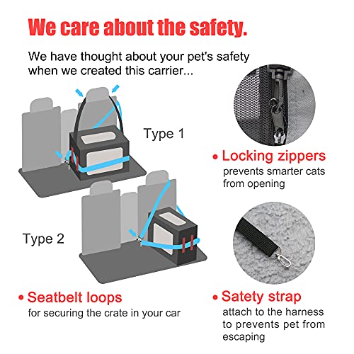 Large Cat Carrier 24"x16.5"x16.5" Soft (Grey (With Litter Box) / 24.0"L x 16.5"W x 16.5"H)