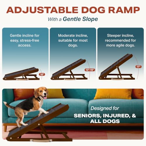 Adjustable Dog Ramp for Bed (Brown / 34" Long x 12.6" Walking Space)