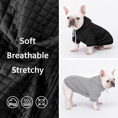 2 Pack Dog Hoodie Sweaters for Small Medium Dogs Warm Dog Clothes for Large Dogs Soft Waffle (Black+Grey / XXS (Back: 8",Chest: 11",2.5-5lbs))