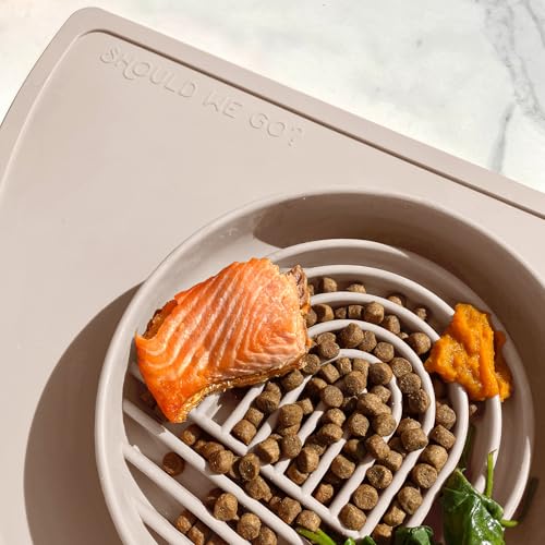 Slow Feeder Dog Bowl (Sand - Rainbow Design / Medium (7.5” Across x 1.5” Tall))