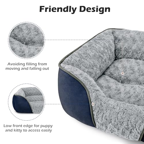 Large Dog Bed Rectangle Washable Orthopedic Soft Calming Sleeping Durable Pet Cuddler with Anti (L(30"x 24"x 9") / Navy)