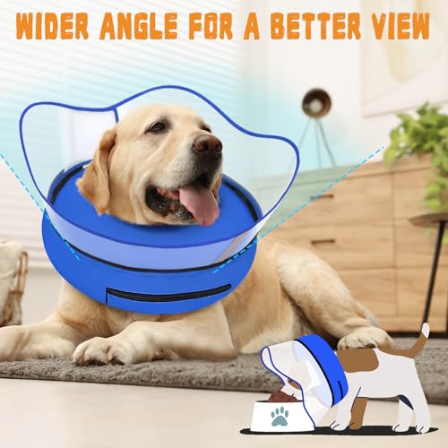 Elevated Inflatable Dog Cone Collar Alternative After Surgery (Solid Blue / XL(Neck 14"-18"))