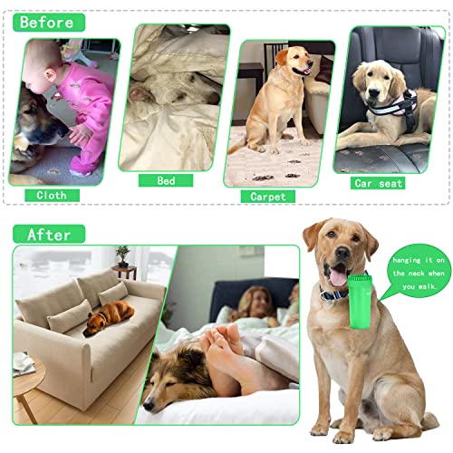 Dog Paw Cleaner Cup with Detachable Top Brush for Large & XL Dogs (Large(3Towels&Brush) / Green)