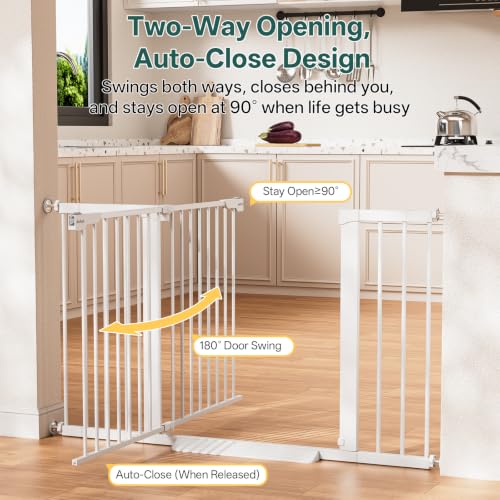 29.6 50.1 in Extra Wide Baby Gate for Stairs and Doorways (White / 29.6-50.1"W x 28"H)