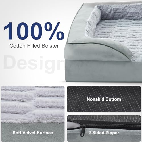 Orthopedic Supportive Large Dog Bed (42.0''l x 32.0''w x 6.5''th / Light Grey)