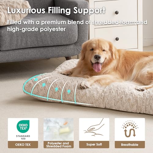 Washable XL Dog Beds Large Sized Dog (Beige / 44" x 32" x 4")
