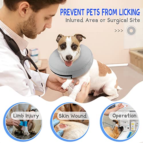 Inflatable Dog Cone Collar Alternative After Surgery (Solid Grey / S(Neck 7"-9.5"))