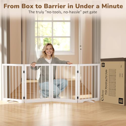 Free Standing Dog Gate Indoor (White / 4-Panel, 24"Tall)